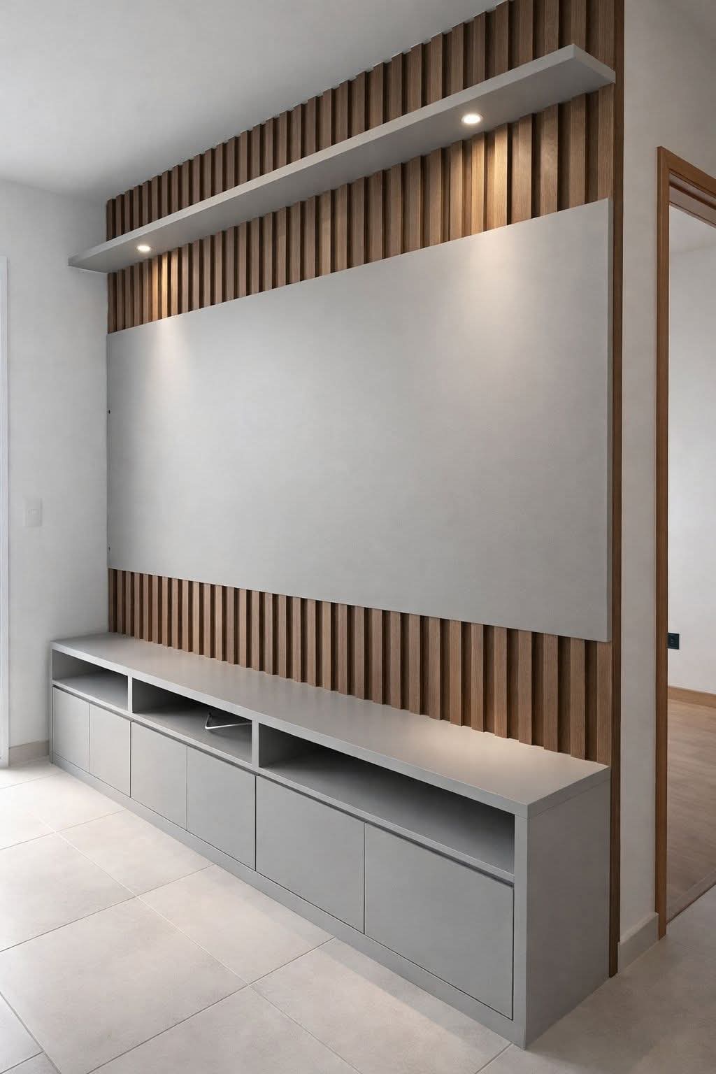 Montagem de painel de TV ripado com madeira em São Paulo